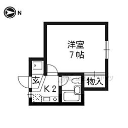 北白川フラットコート 1Kの間取図画像