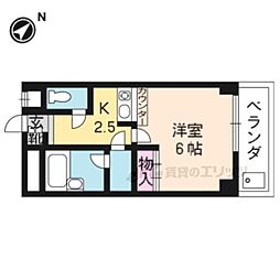 アビーロード北白川 1Kの間取図画像
