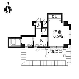 ラトゥール北白川 1Kの間取図画像