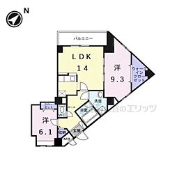 エスタプレイス 2LDKの間取図画像