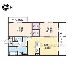 京都市中京区西ノ京池ノ内町アパート 2LDKの間取図画像