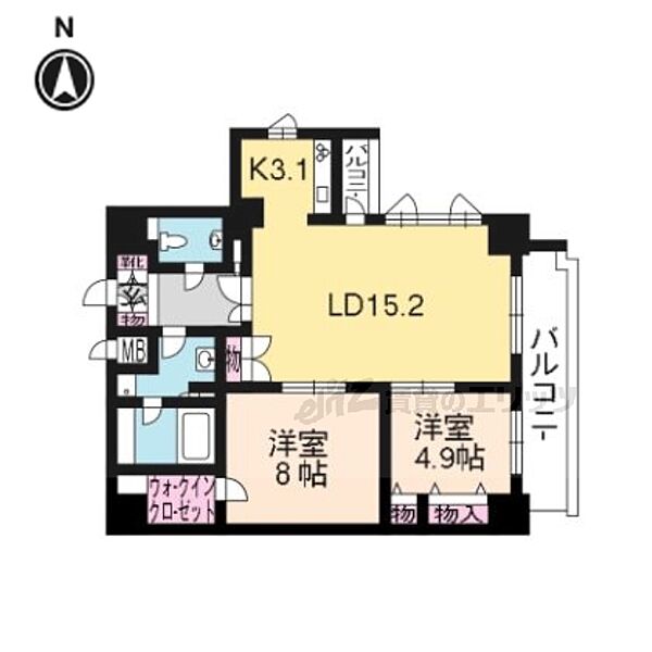 京都府京都市上京区新烏丸頭町(賃貸マンション2LDK・10階・73.56㎡)の写真 その2