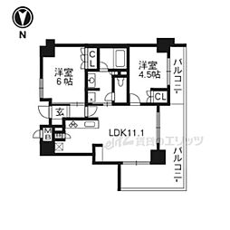 アベニール三条油小路 2LDKの間取図画像