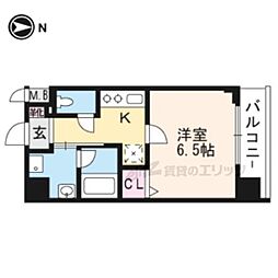 JR東海道・山陽本線 西大路駅 徒歩15分の賃貸マンション 2階1Kの間取り