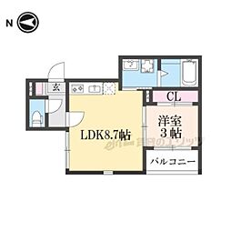 JR山陰本線 花園駅 徒歩3分の賃貸アパート 3階1LDKの間取り
