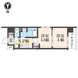 エステムコート京都祥邸 8階2Kの間取り