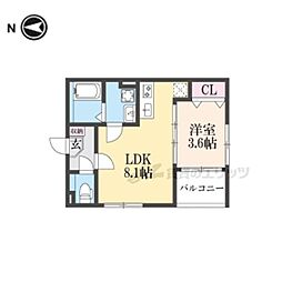 西ノ京冷泉町 101 1階1LDKの間取り