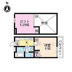 ロフティ智恵光院南 2階1Kの間取り
