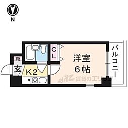 エスリード河原町第2 1Kの間取図画像