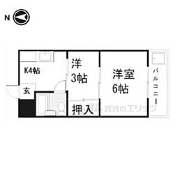 サンハイツ嵯峨野 2Kの間取図画像