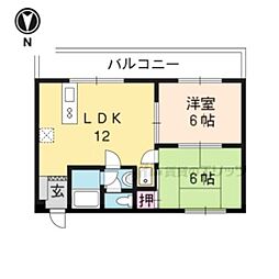 K's北山 2LDKの間取図画像