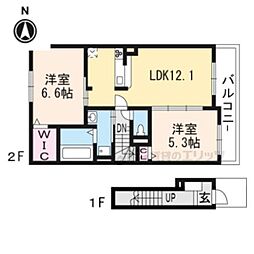 JR湖西線 安曇川駅 徒歩10分の賃貸アパート 2階2LDKの間取り