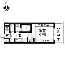 プレサンス京都鴨川 4階1Kの間取り