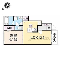 ベルカレントII 1階1LDKの間取り