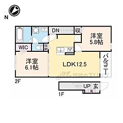 ベルカレントII 2階2LDKの間取り