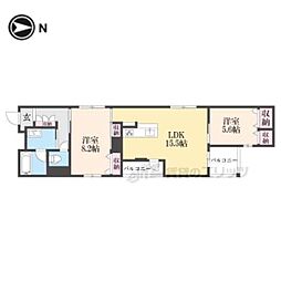 シャーメゾンライズＯｎｅ 2階2LDKの間取り