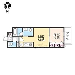 アリビオ東寺 1階1LDKの間取り