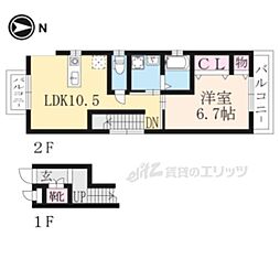 京阪本線 伏見稲荷駅 徒歩3分の賃貸アパート 2階1LDKの間取り