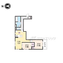 ヌーベル・ヴィ―侍従池 1階2LDKの間取り