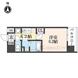 エステムコート京都祥邸 7階1Kの間取り