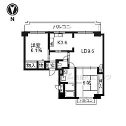 阪急京都本線 西院駅 徒歩9分の賃貸マンション 2階2LDKの間取り