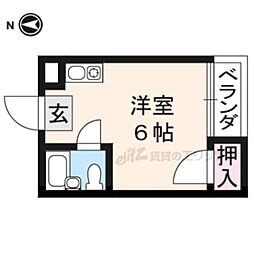 ヴィラ東海5号館 1階ワンルームの間取り
