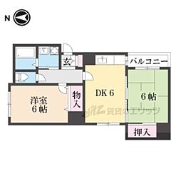 京都市営烏丸線 五条駅 徒歩5分の賃貸マンション 4階2DKの間取り