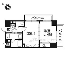 エステムプラザ京都河原町通2レジデンシャル 1DKの間取図画像