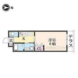 LEI CORT椥辻I 1Kの間取図画像