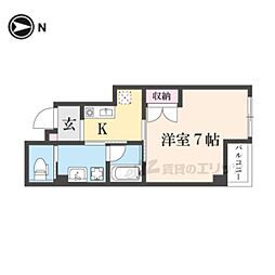 サンモールコート九条 2階1Kの間取り