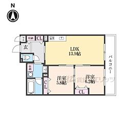 京都地下鉄東西線 椥辻駅 徒歩6分の賃貸マンション 3階2LDKの間取り