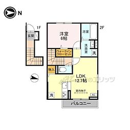 キャッスルヴュー山口 201 2階1LDKの間取り