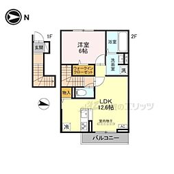 キャッスルヴュー山口 203 2階1LDKの間取り