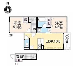 JR東海道・山陽本線 西大路駅 徒歩13分の賃貸アパート 2階2LDKの間取り