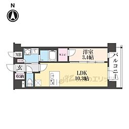 プレサンス十条凛華 2階1LDKの間取り