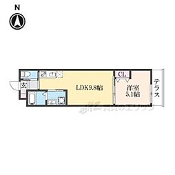 京都地下鉄東西線 椥辻駅 徒歩9分の賃貸アパート 1階1LDKの間取り