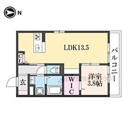 アイル京都山科 1LDKの間取図画像