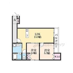 カーサウッド壬生 2LDKの間取図画像