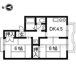 サンハイツフジタC棟 2DKの間取図画像