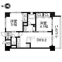 エステムプラザ京都聚楽第雅邸 2DKの間取図画像