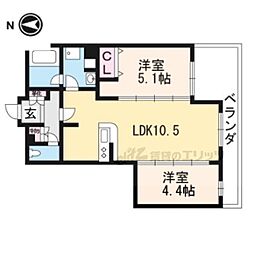 ヴィラ聖護院 2LDKの間取図画像
