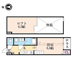 京都市山科区音羽草田町アパート 1Kの間取図画像