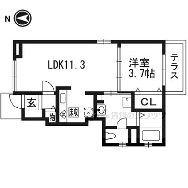 京都府京都市伏見区醍醐御陵東裏町(賃貸アパート1LDK・1階・37.13㎡)の写真 その2