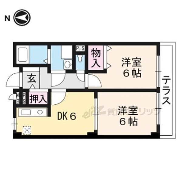 京都府京都市山科区川田百々(賃貸アパート2DK・2階・43.82㎡)の写真 その2