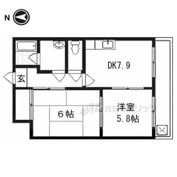 サンマンションナリマチ 406｜京都府京都市伏見区成町(賃貸マンション2DK・4階・43.00㎡)の写真 その2