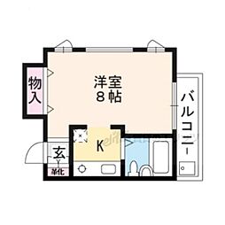 ラピスヤン東野 2階1Kの間取り