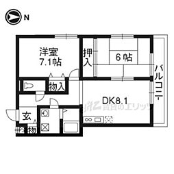 オクトーブル桂 1階2LDKの間取り