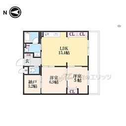 インサイトルポ山科新十条 3階2LDKの間取り