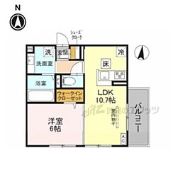 ＧＲＡＭＭ六地蔵Ｂ棟 1階1LDKの間取り