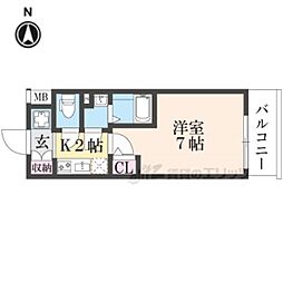 エステムコート京都祥邸 2階1Kの間取り